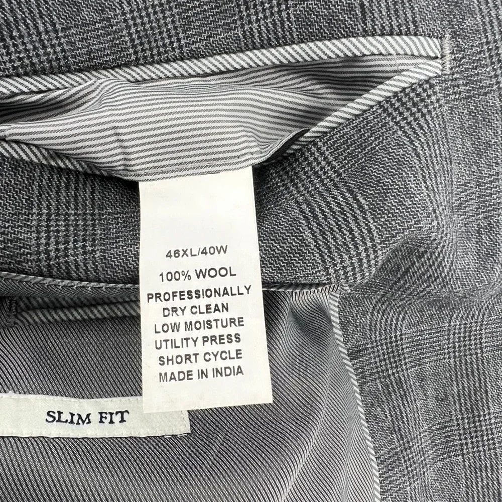 JOS‎ A BANK 1905 Mens 46XL 40W Slim Fit Plaid Wool Blazer Jacket Gray